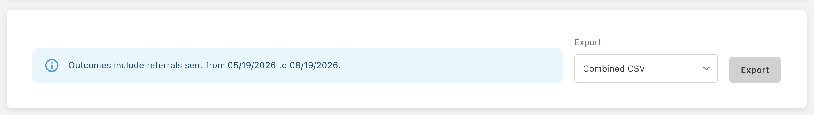 UI showing the combined CSV selected and the export button