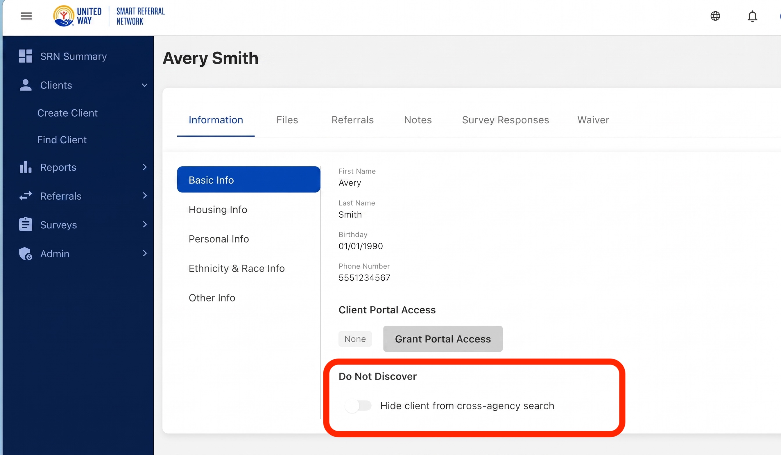 SRN navigation showing where to enable Do Not Discover