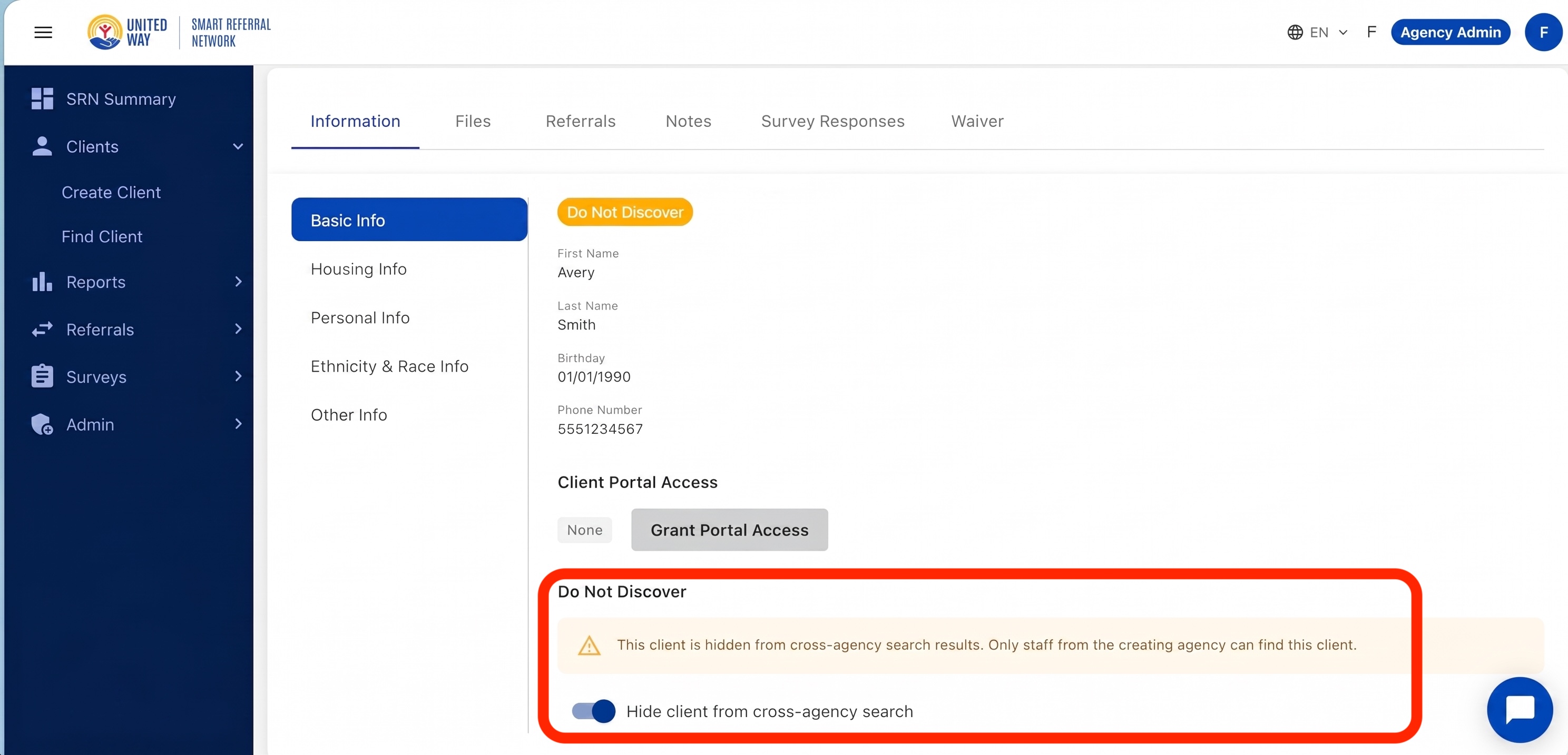 SRN Navigation showing where to disable Do Not Discover