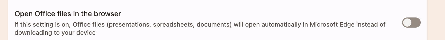 UI of Open Office Files in the Browser is toggled off