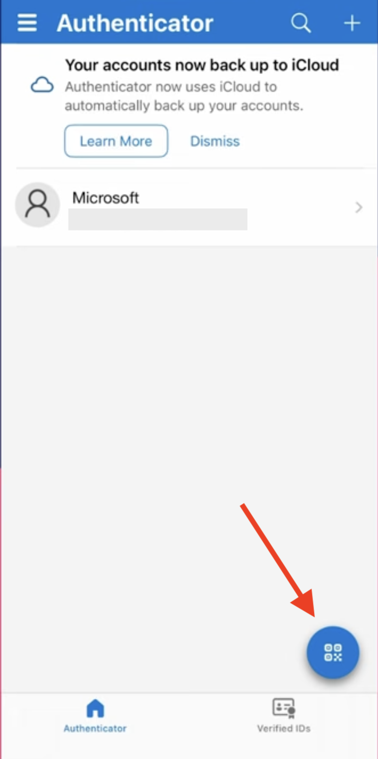 Microsoft Authenticator QR code set up