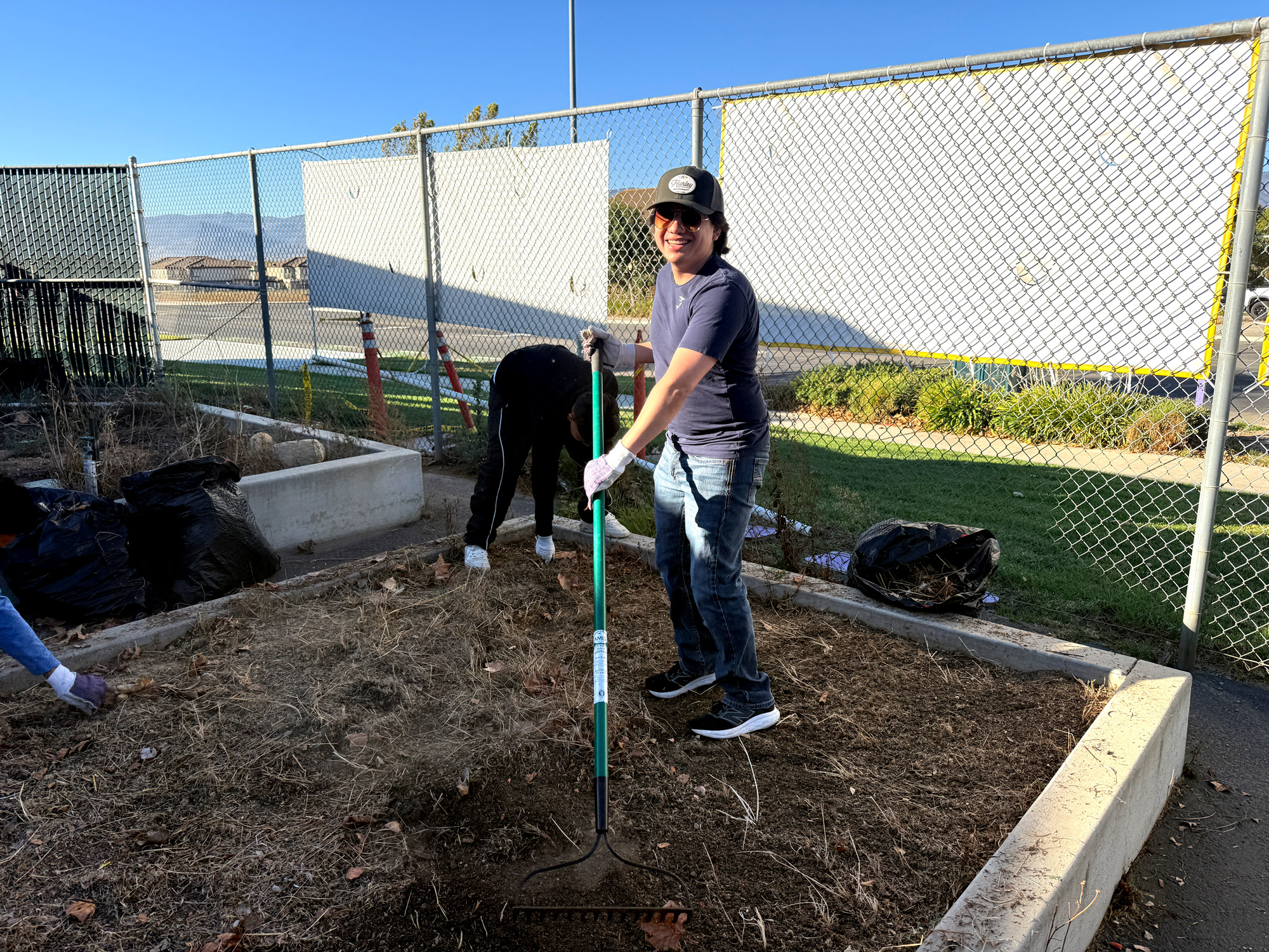 Volunteer shoveling