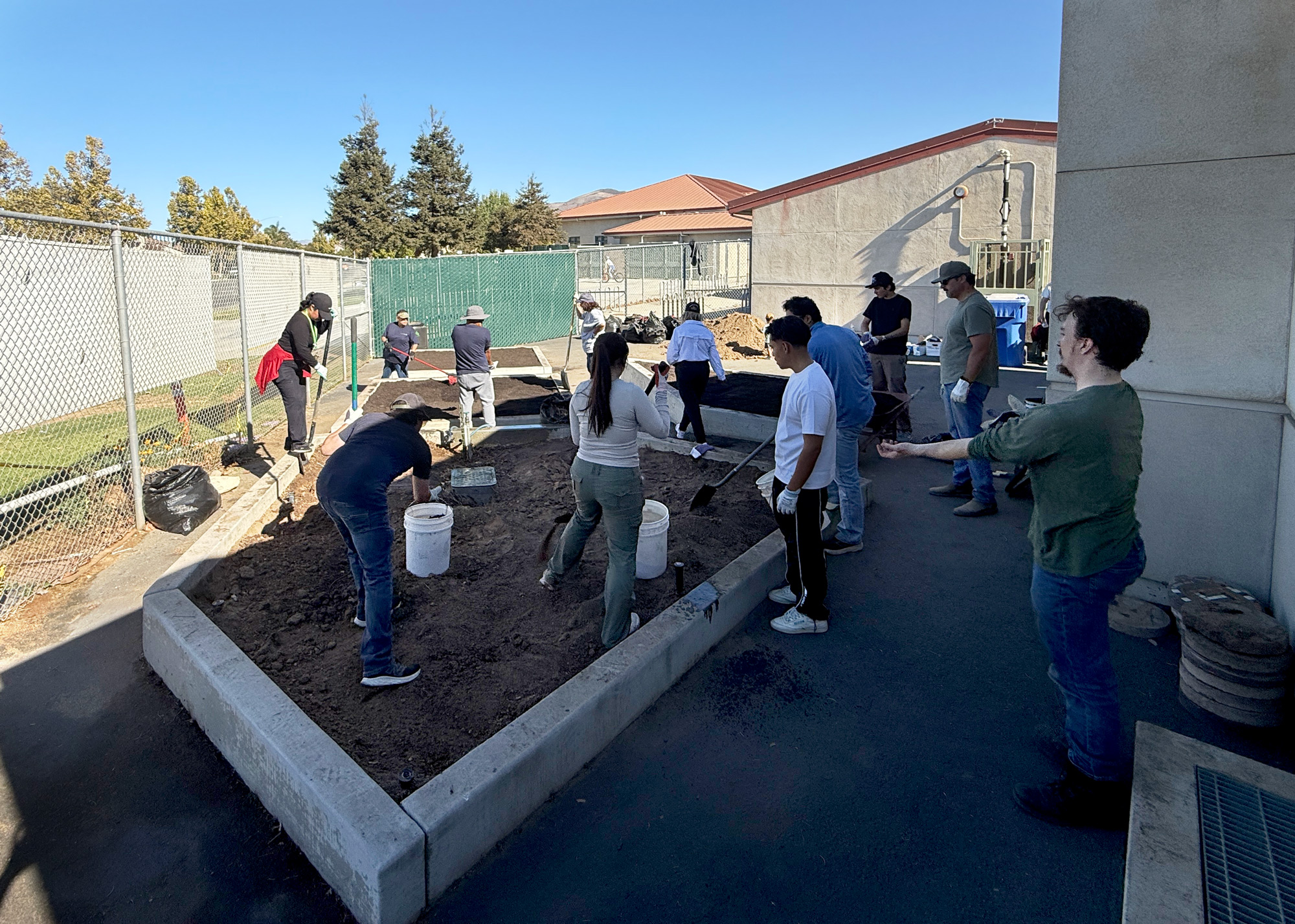 Volunteers digging up dirt